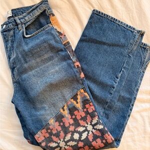 Free People Blue Floral Patchwork Jeans